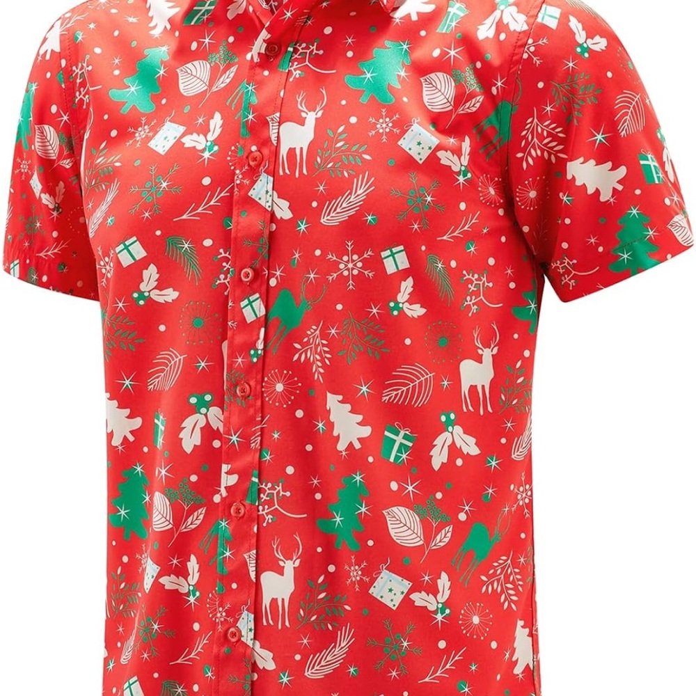 J&DHUASHA XMas Hawaiian Shirt Short Sleeve Button Down Santa Dress Shirts XXL